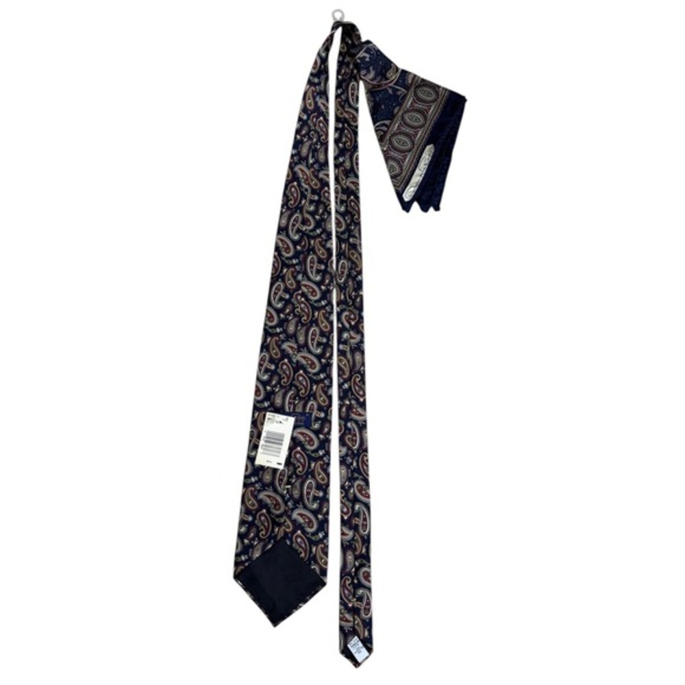 Vintage Oscar de la Renta Silk Tie Pocket Square Set NWT Paisley USA Made 90's‎